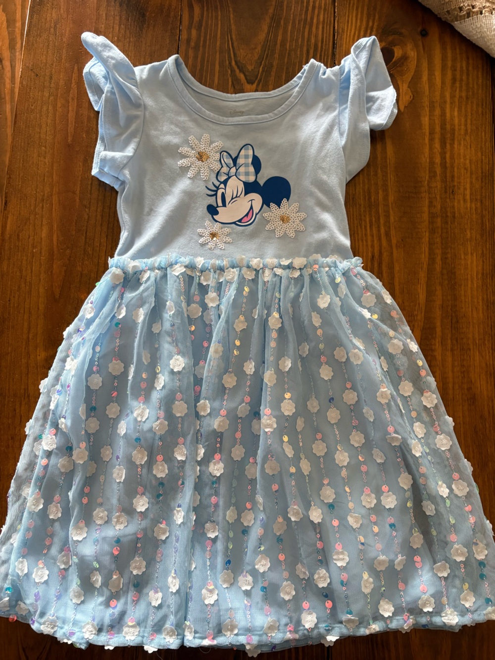 Light Blue Minnie Mouse Dress with Floral Sequin Overlay